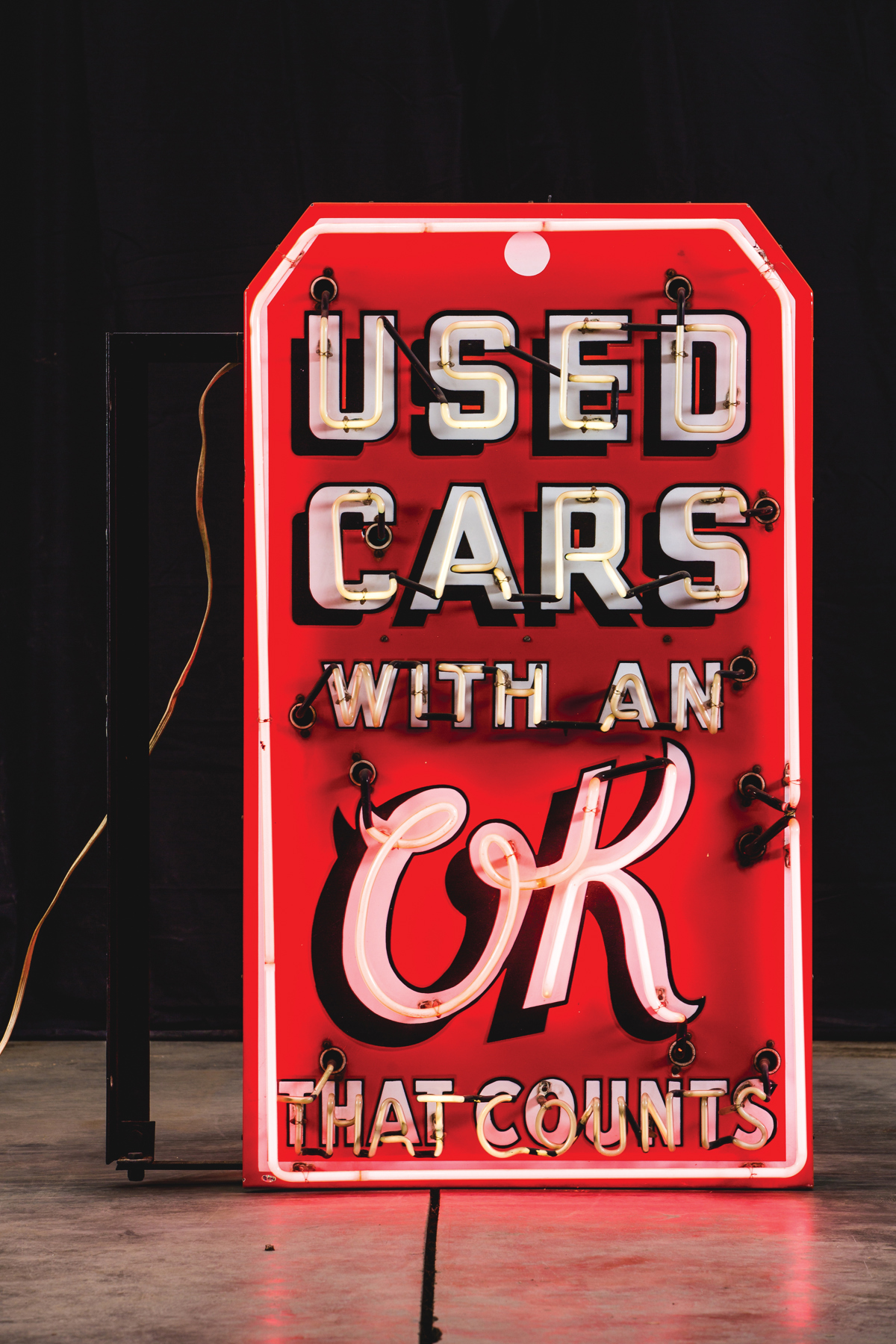 Chevrolet ‘Used Cars With An OK That Counts’ Neon Signs Mounted Back-To-Back offered at RM Auctions’ Auburn Spring 2019